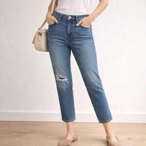 Circus NY Sam Edelman High Rise Straight Cropped Jeans Distressed Knee 27 Blue
